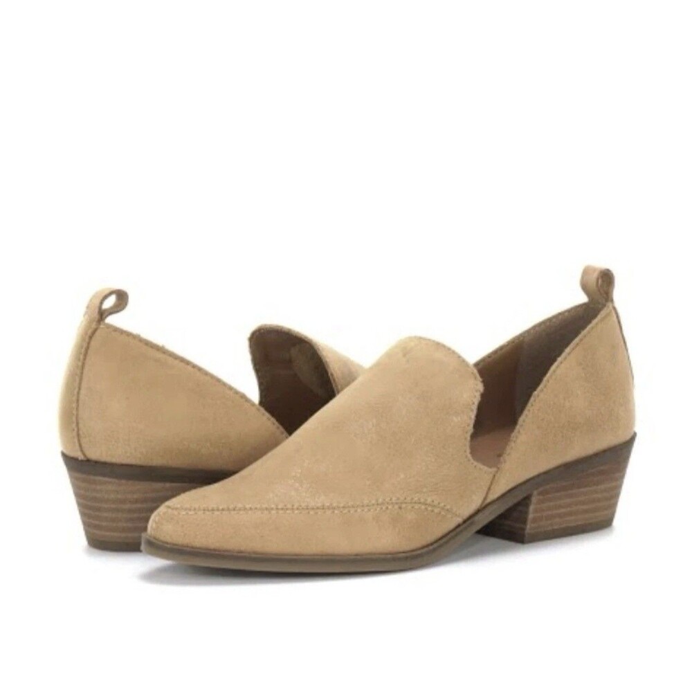 Lucky Brand Womens Mahzan Tan Nubuck Loafer Heels Shoes 7 Medium Leather EUC